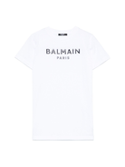 Abito con logo in rilievo per bambina Balmain Kids bianco con girocollo BW1B11 Z0082 100NE BALMAIN KIDS 