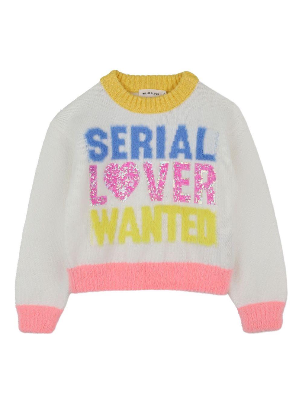 Maglione per bambina Billieblush bianco con grafica "Serial Lover Wanted" U21386 121 BILLIEBLUSH 