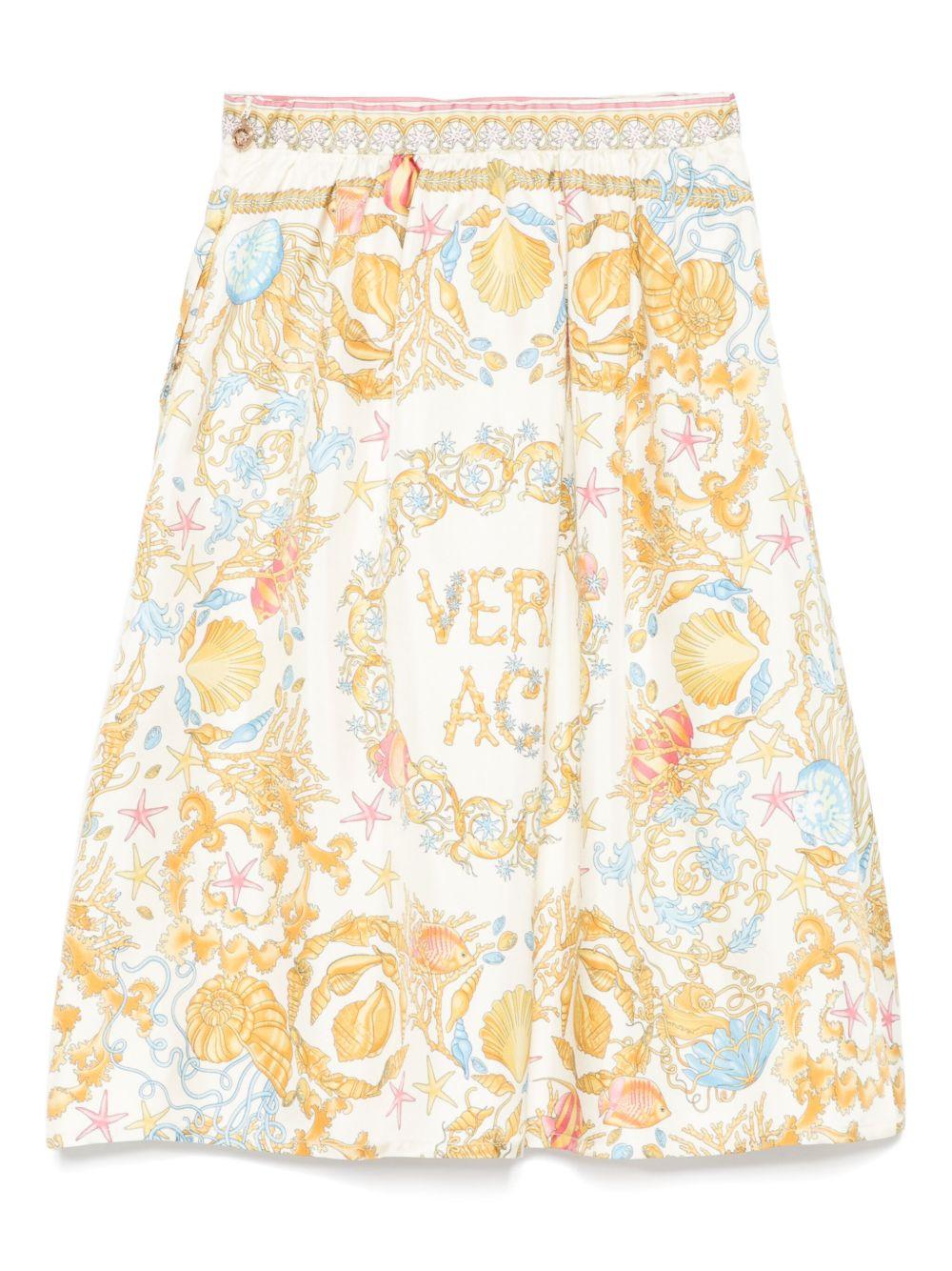 Gonna per bambina Versace Kids beige in seta con stampa grafica 10210971A15237 5K640 VERSACE KIDS 