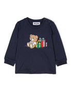 T-shirt per neonati Moschino Kids blu con stampa Teddy Bear MUO00VLAA10 40016 MOSCHINO KIDS 