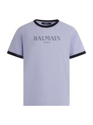 Balmain Kids light blue T-shirt with logo print on the front
