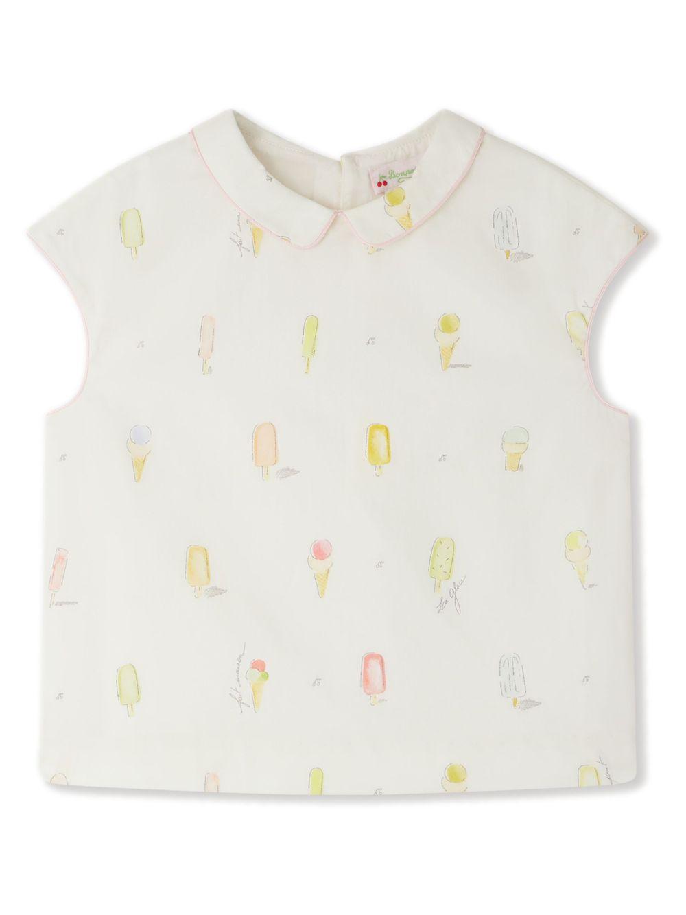 Blusa per bambina Bonpoint Elivia bianco con stampa grafica S05GBLW00035 604 BONPOINT 