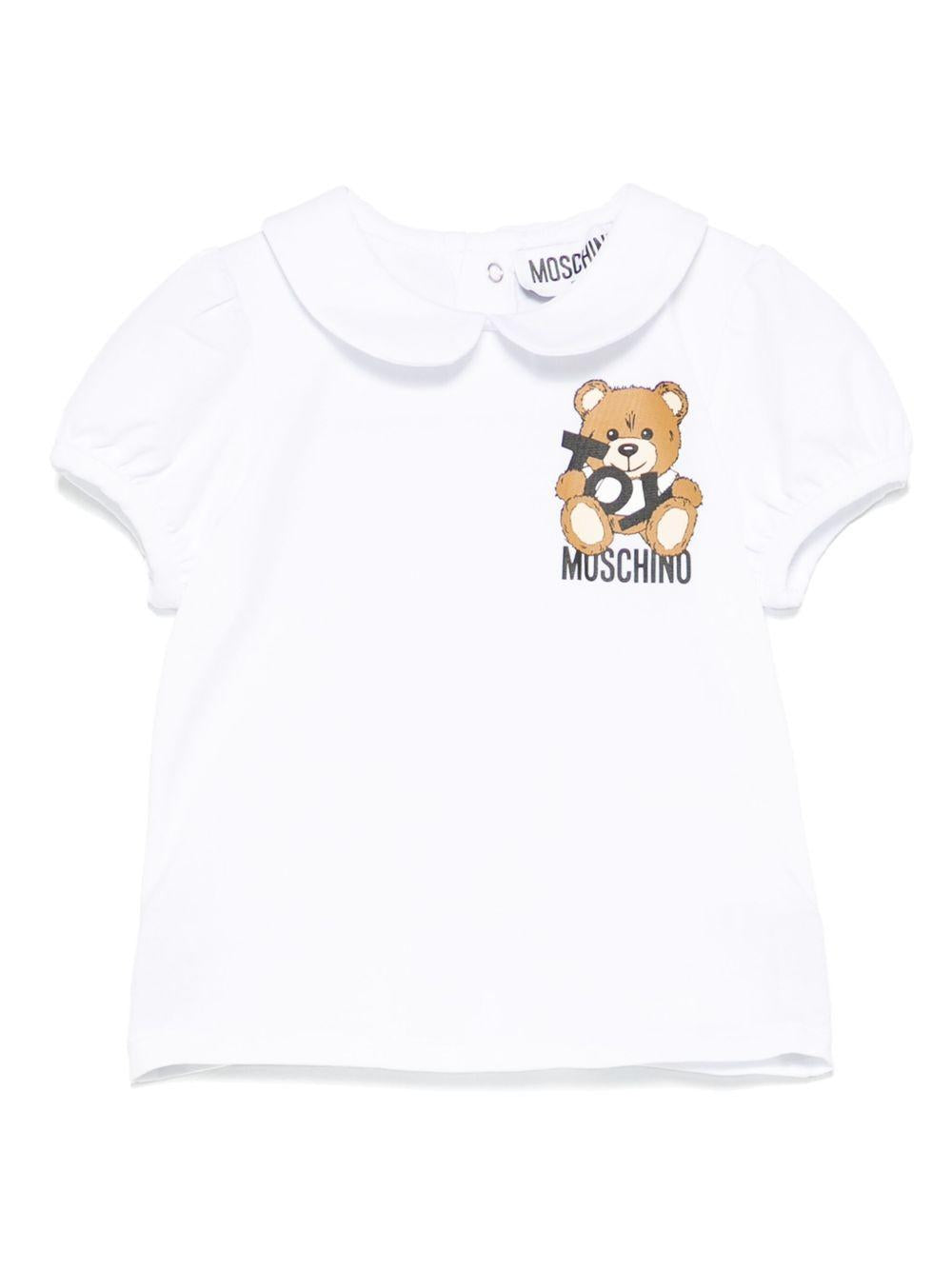 T-shirt Teddy Bear per neonato Moschino Kids bianco con orlo dritto MDM03HLBA10 10101 MOSCHINO KIDS 