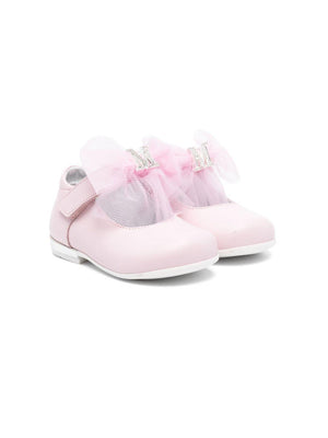 Monnalisa pink ballerinas for girls with logo plaque
