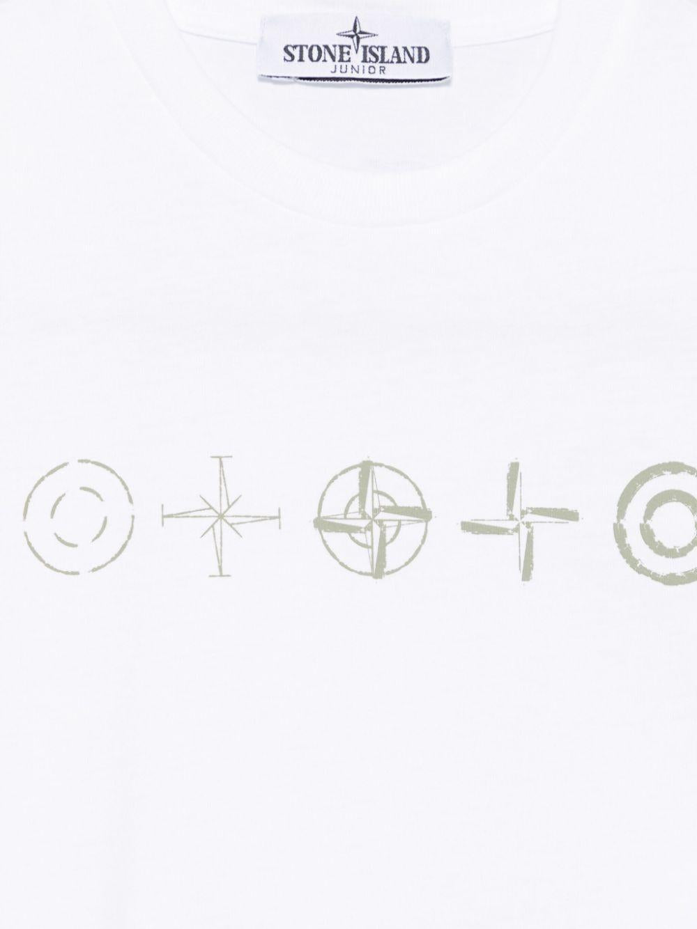 T-shirt con stampa per bambino Stone Island Junior bianco con girocollo K1S162100010S0126 V0001 STONE ISLAND JUNIOR 