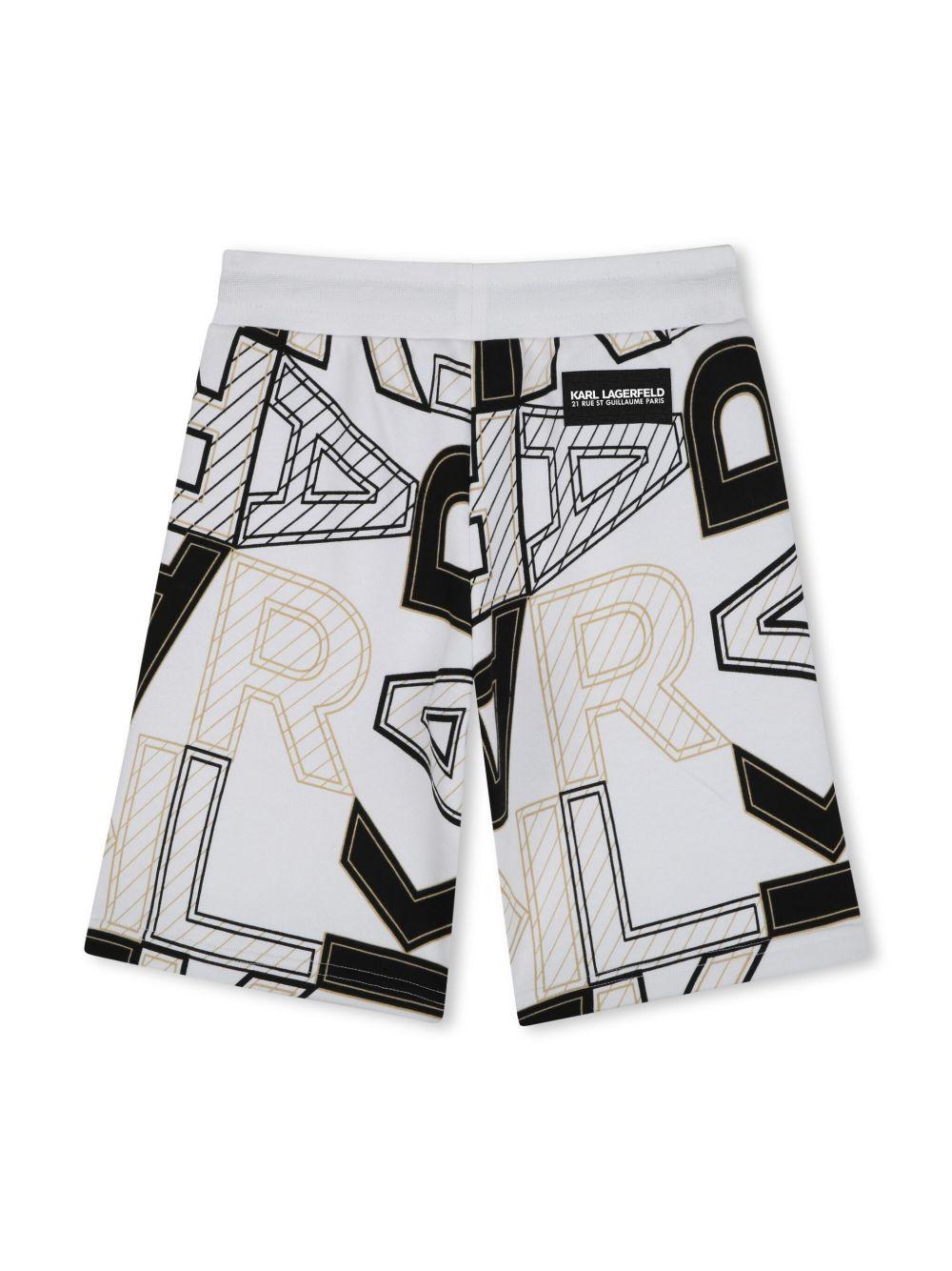 Shorts per bambino Karl Lagerfeld Kids bianco stampa con logo all-over Z30414 N50 KARL LAGERFELD KIDS 