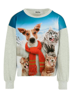 Molo blue sweatshirt for girls with floral and rabbit print