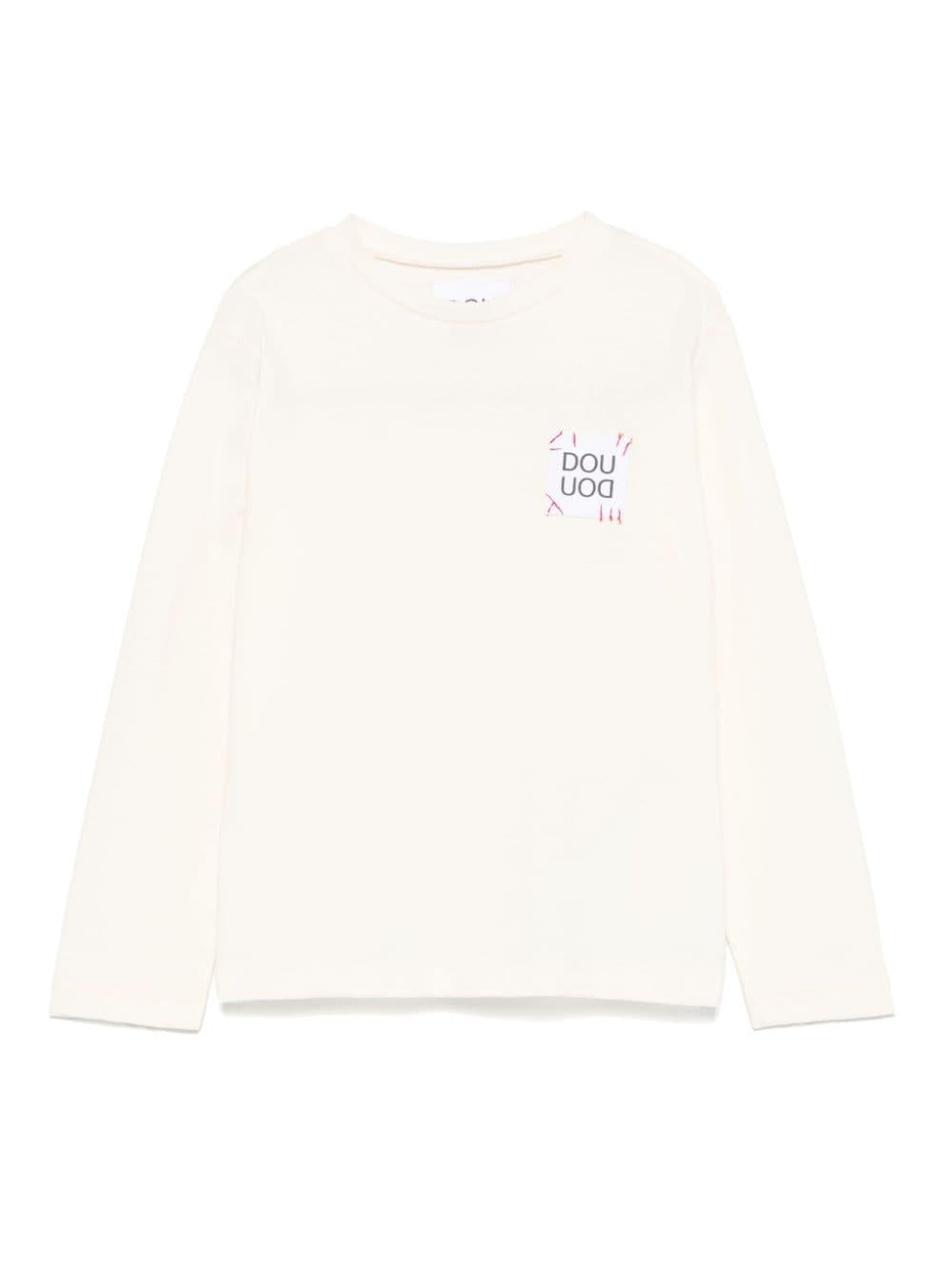 T-shirt per bambina Douuod Kids ecru con applicazione logo sul petto DV8P10 Z0761 101 DOUUOD 