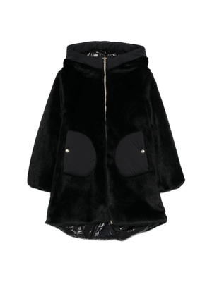 Herno Kids black coat for girls with faux fur