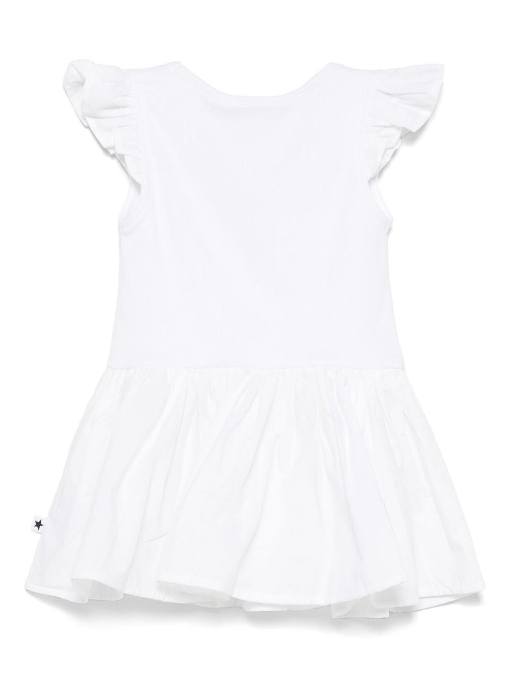 Abito per neonata Molo bianco Cimi con targhetta con logo e dettagli con ruches 4S25E101 5474 MOLO 