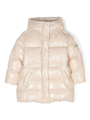 Monnalisa beige long down jacket for girls with hood