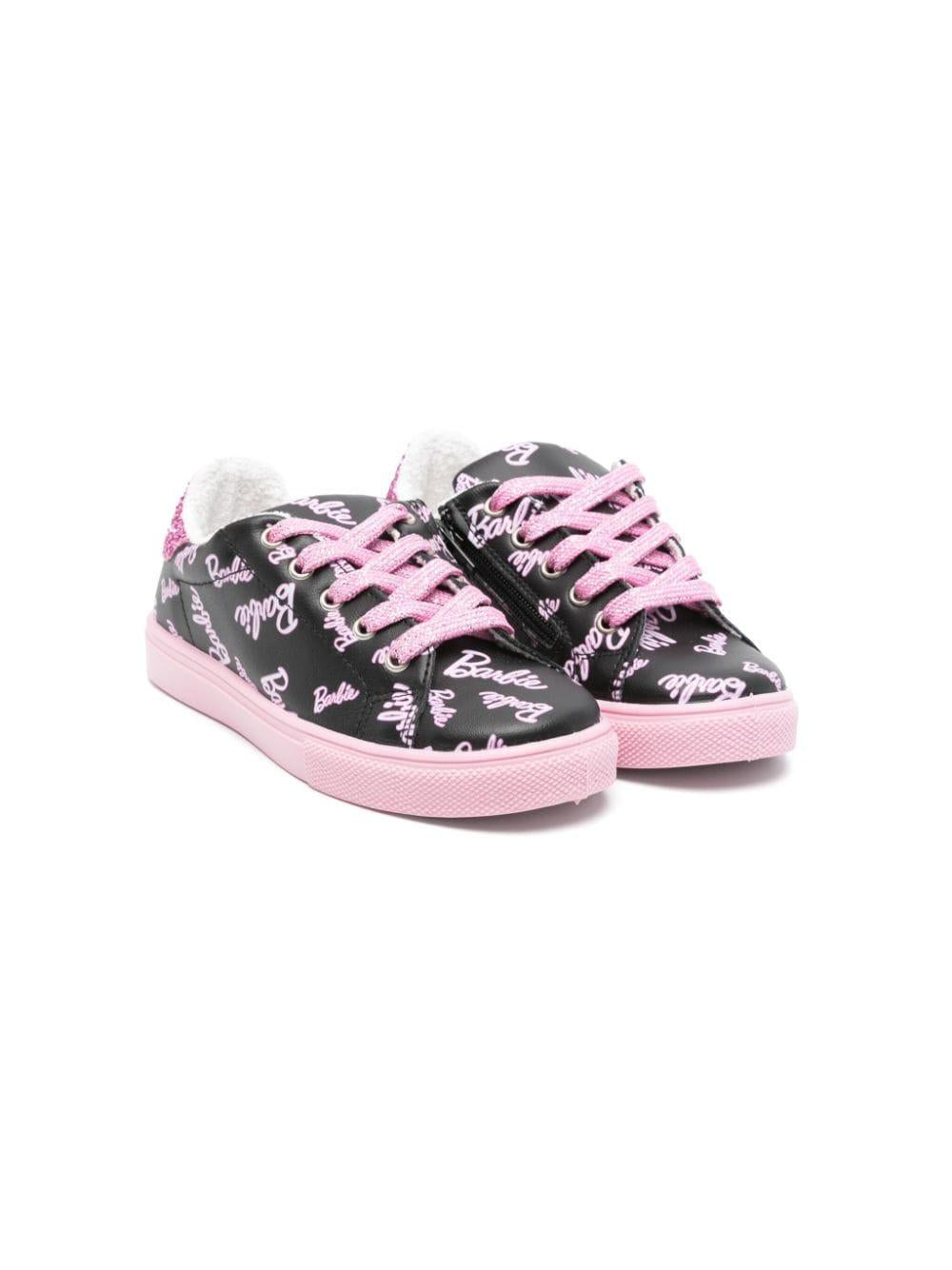 Sneakers per bambina Monnalisa x Barbie nero con stampa logo rosa e dettagli glitter 8CD020 4F34 5093 MONNALISA 