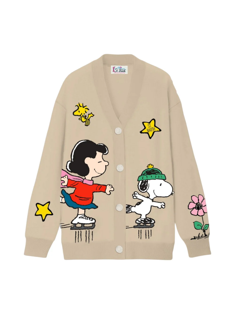 Cardigan per bambina MC2 Saint Barth Kids beige con stampa Peanuts Snoopy Skating SASI003 02413I MC2 ST. BARTH KIDS 