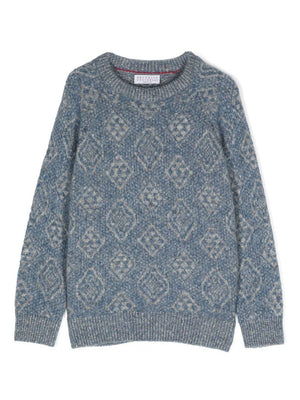 Brunello Cucinelli Kids blue all-over patterned sweater for boys