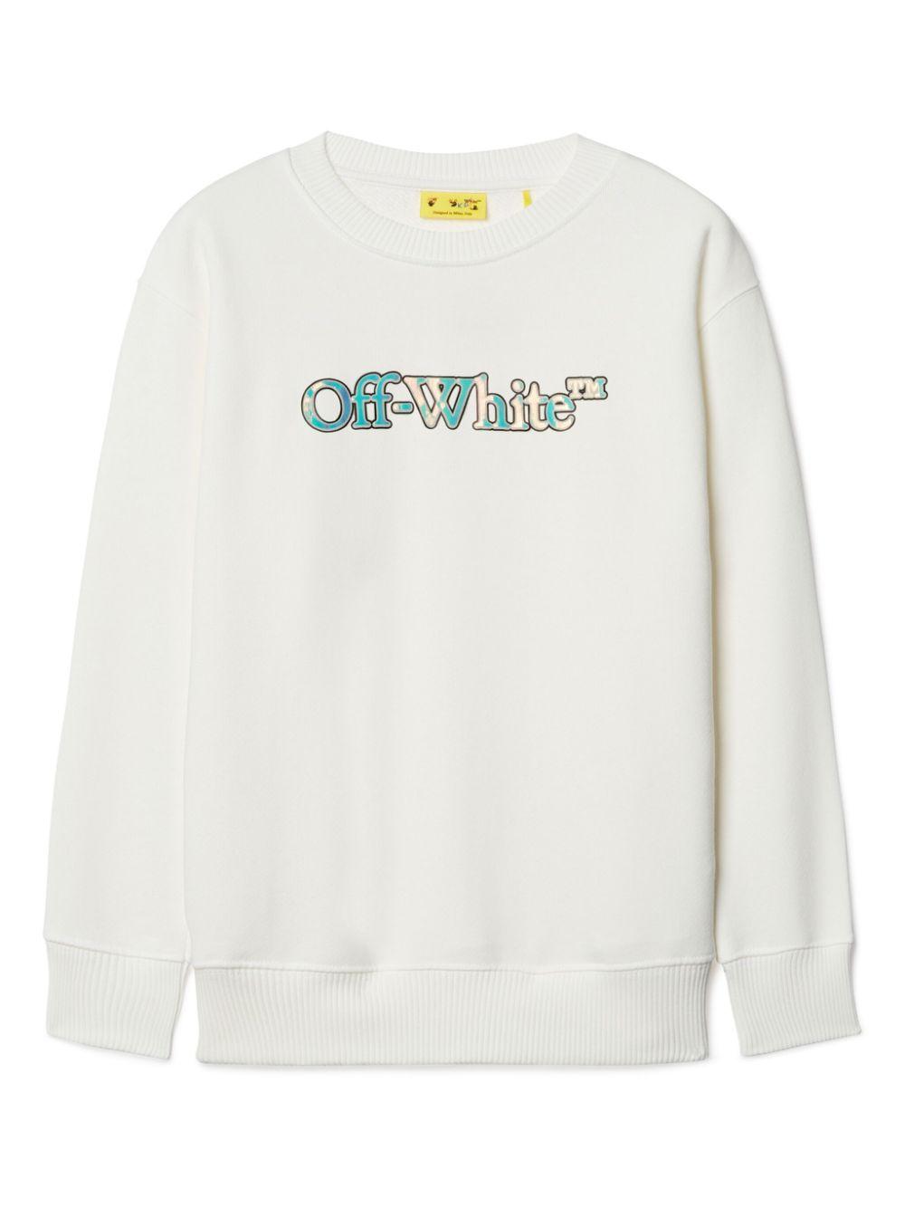 Felpa per bambina Off-White Kids Big Bookish bianco con stampa logo OGBA001S25FLE001 0172 OFF WHITE KIDS 