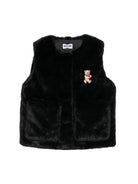 Gilet per bambina Moschino Kids nero con orsetto ricamato Teddy Bear HDS052LIA02 60100 MOSCHINO KIDS 