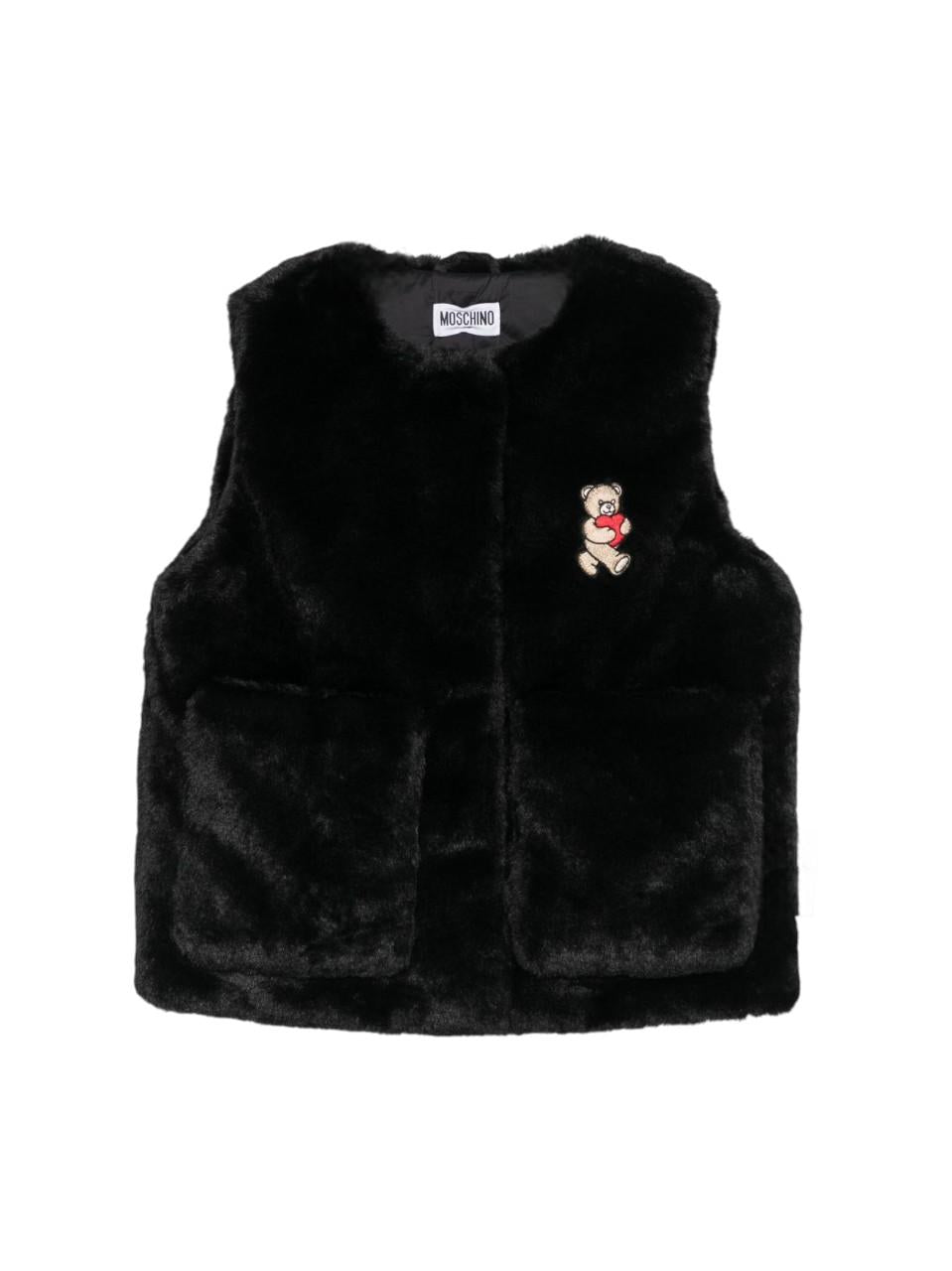 Gilet per bambina Moschino Kids nero con orsetto ricamato Teddy Bear HDS052LIA02 60100 MOSCHINO KIDS 