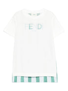 T-shirt per bambino Fendi Kids bianco con stampa a righe sul retro JUI182 AS67 F1R0V FENDI KIDS 