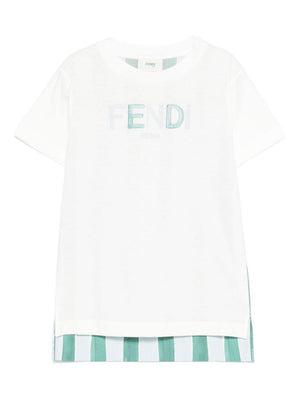 Fendi Kids white T-shirt with striped print on the back