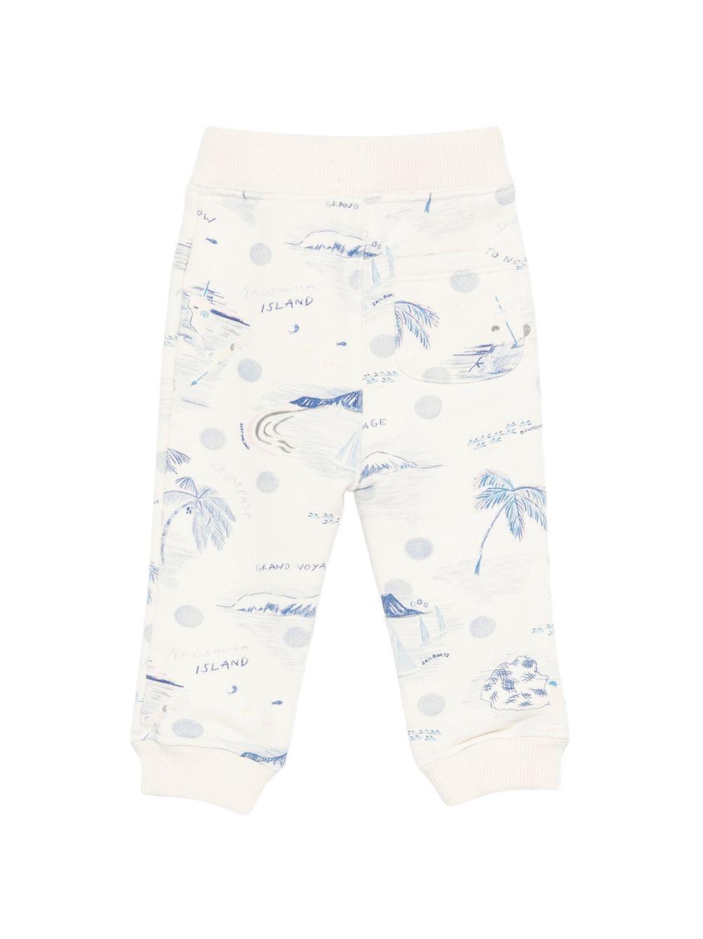 Pantaloni per neonato Bonpoint bianco con stampa grafica blu all-over S06YPAK00003 615 BONPOINT 