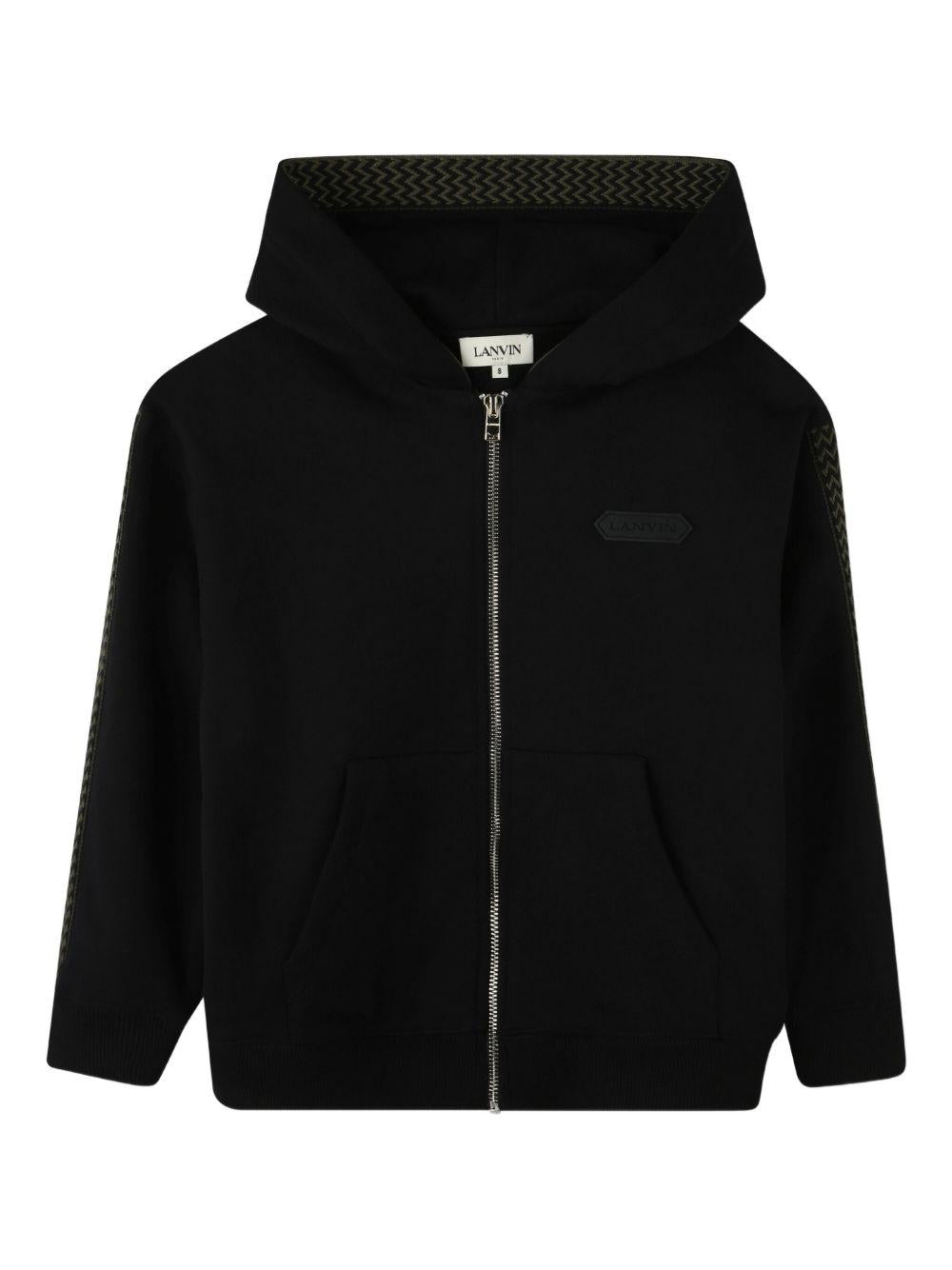 Felpa per bambino Lanvin Enfant nera con tasca a canguro N30298 09B LANVIN 