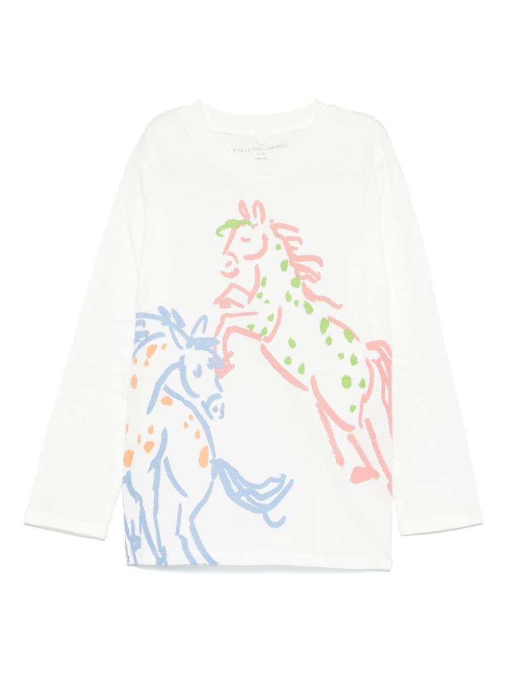 T-shirt con stampa illustrazione per bambina Stella McCartney Kids bianca con maniche lunghe TV8E10 Z0434 101 STELLA McCARTNEY KIDS 