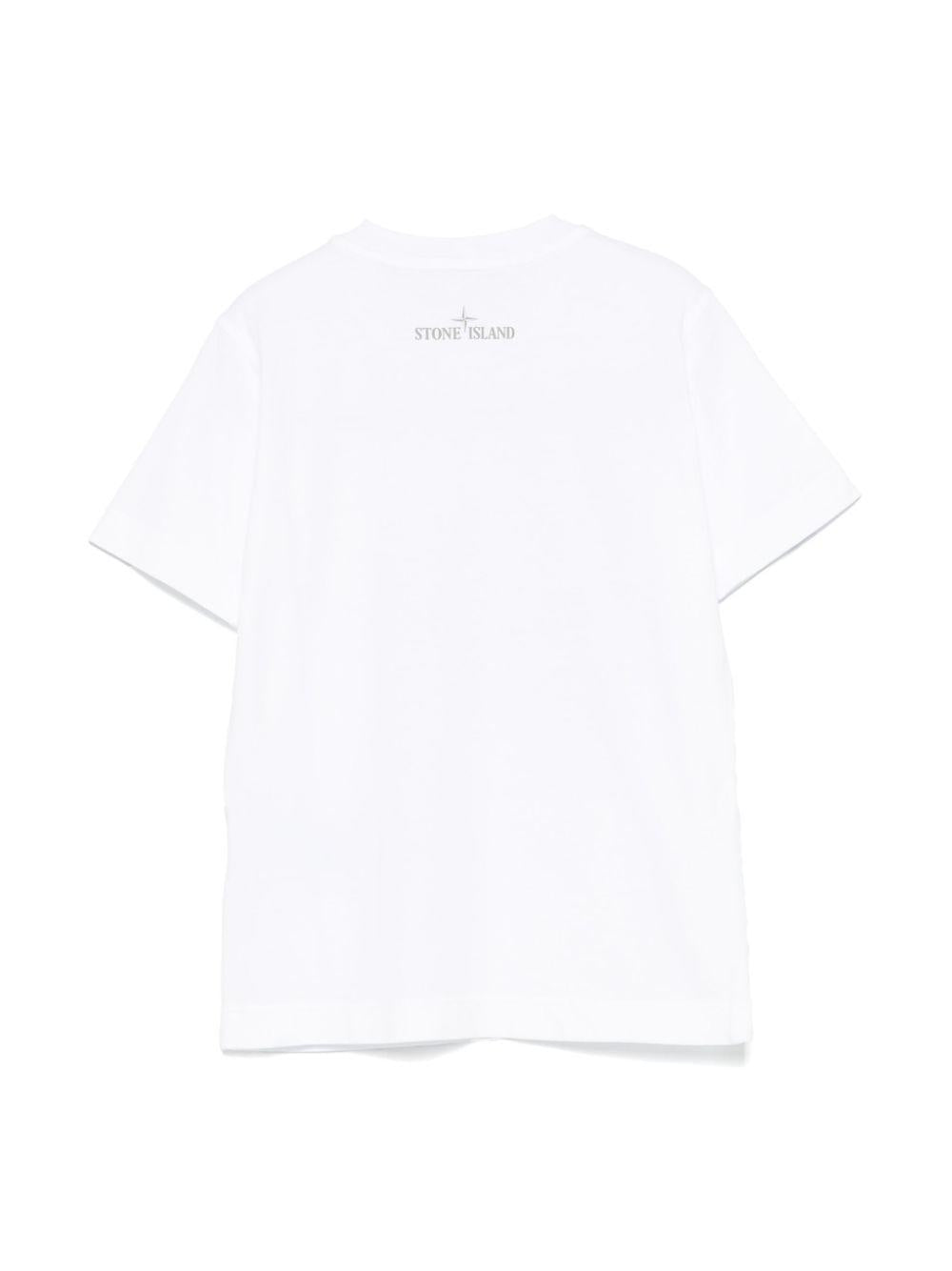 T-shirt con stampa per bambino Stone Island Junior bianco con girocollo K1S162100010S0128 V0001 STONE ISLAND JUNIOR 