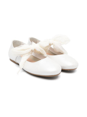 Eli1957 white Angelito ballet flats for girls with front bow fastening