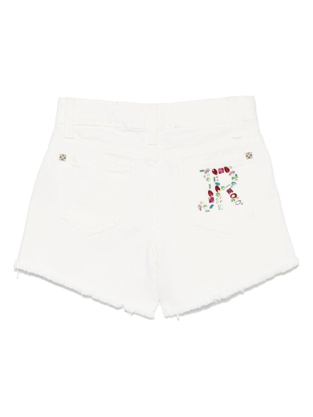 Pantaloncini decorati con strass per bambina John Richmond Junior bianco con orlo sfrangiato RGP25181SH DENIM WHITE JOHN RICHMOND JUNIOR 