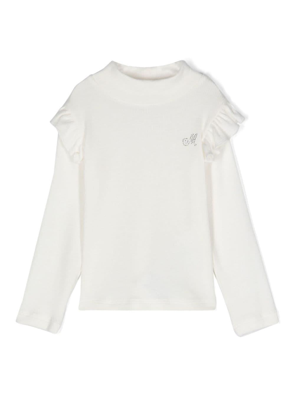 Blusa con strass per neonata Monnalisa bianca con collo a lupetto 31D623 4212 0001 MONNALISA 