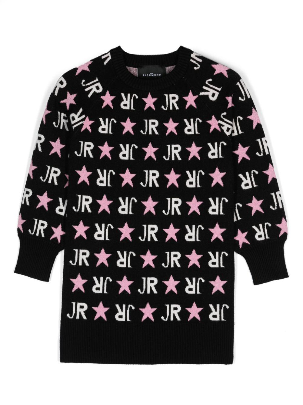 Abito con logo a intarsi per bambina John Richmond Junior nero con girocollo RGA24004VE STAR L.BLK/O-WHT/PNK JOHN RICHMOND JUNIOR 