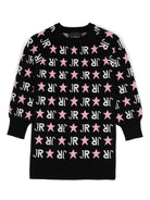 Abito con logo a intarsi per bambina John Richmond Junior nero con girocollo RGA24004VE STAR L.BLK/O-WHT/PNK JOHN RICHMOND JUNIOR 
