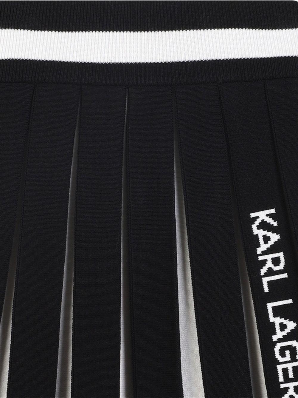 Minigonna plissè per bambina Karl Lagerfeld Kids nera con righe bianche a contrasto Z30589 M41 KARL LAGERFELD KIDS 