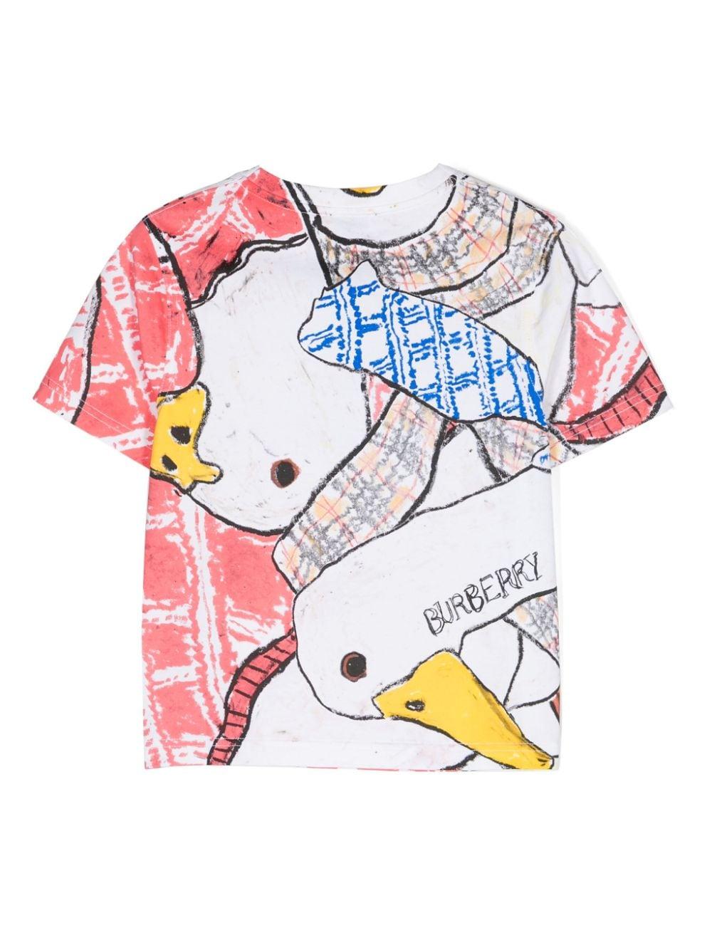 T shirt per bambino Burberry Kids con stampa oche a trama classica rosa 8096103 A1464 BURBERRY KIDS 