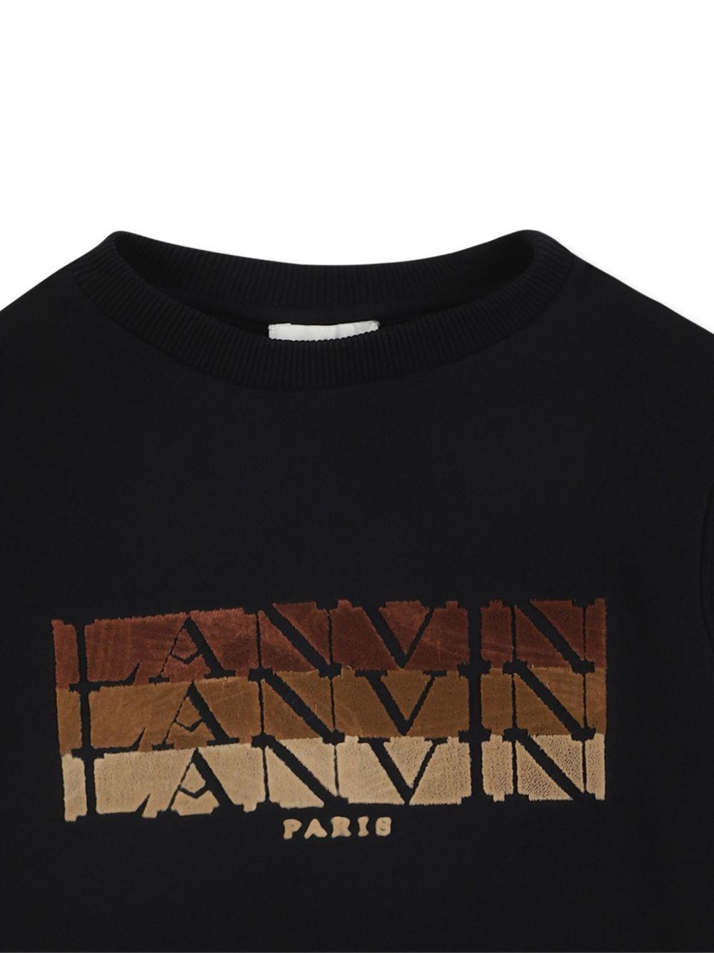 Felpa per bambino Lanvin Enfant nera con logo floccato N30284 09B LANVIN 