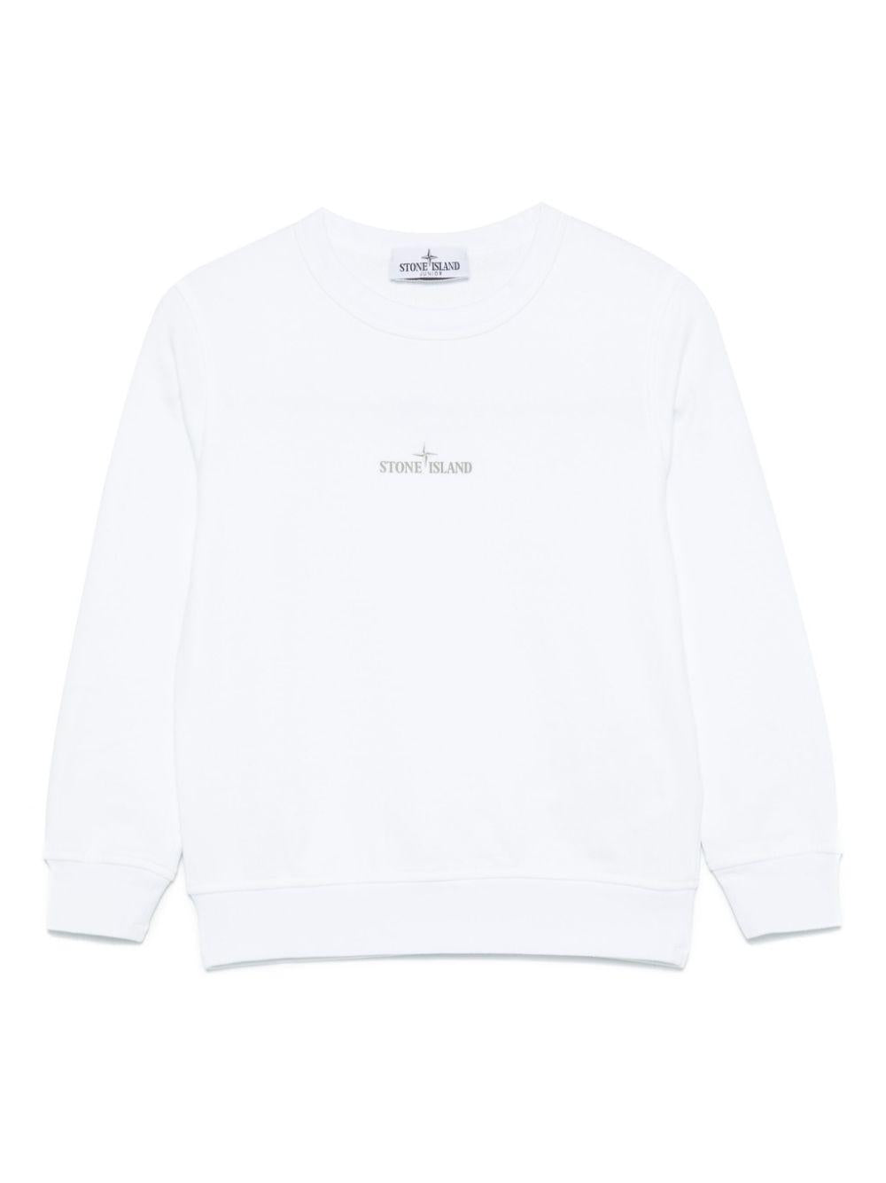 Felpa per bambino Stone Island Junior bianco girocollo con stampa con logo K1S166100018S0131 V0001 STONE ISLAND JUNIOR 
