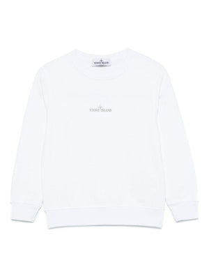 Felpa per bambino Stone Island Junior bianco girocollo con stampa con logo