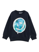Felpa per bambino Molo blu con stampa faccina 6W25J214 9739 MOLO 