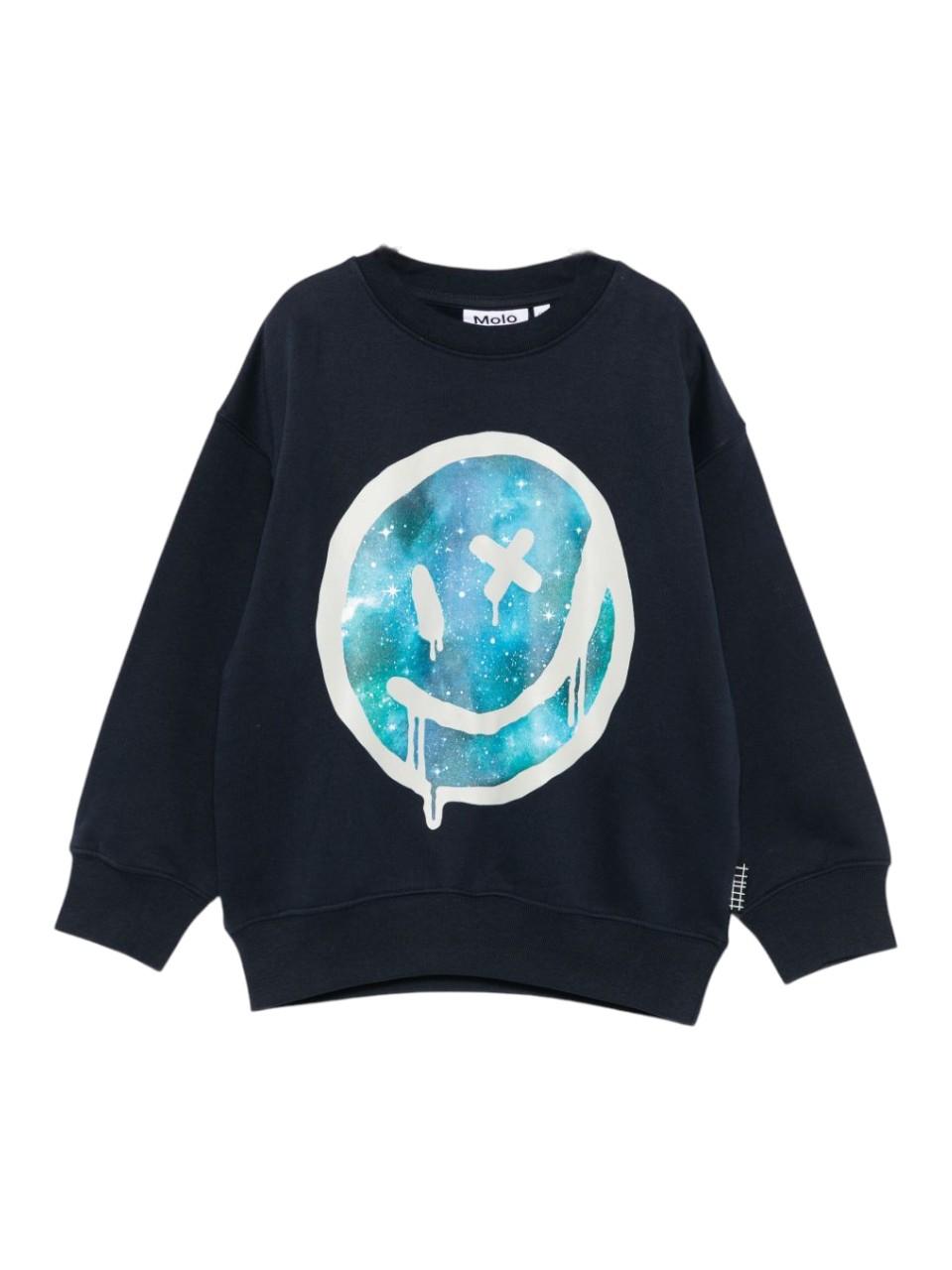 Felpa per bambino Molo blu con stampa faccina 6W25J214 9739 MOLO 