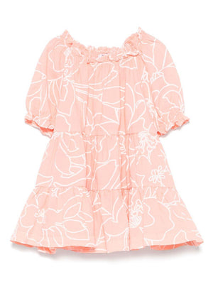 Il Gufo baby girl's pink floral print dress with ruffled neckline