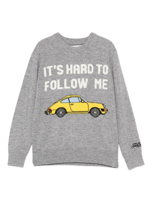 Maglione per bambino MC2 Saint Barth Kids grigio con scritta ricamata sul davanti 