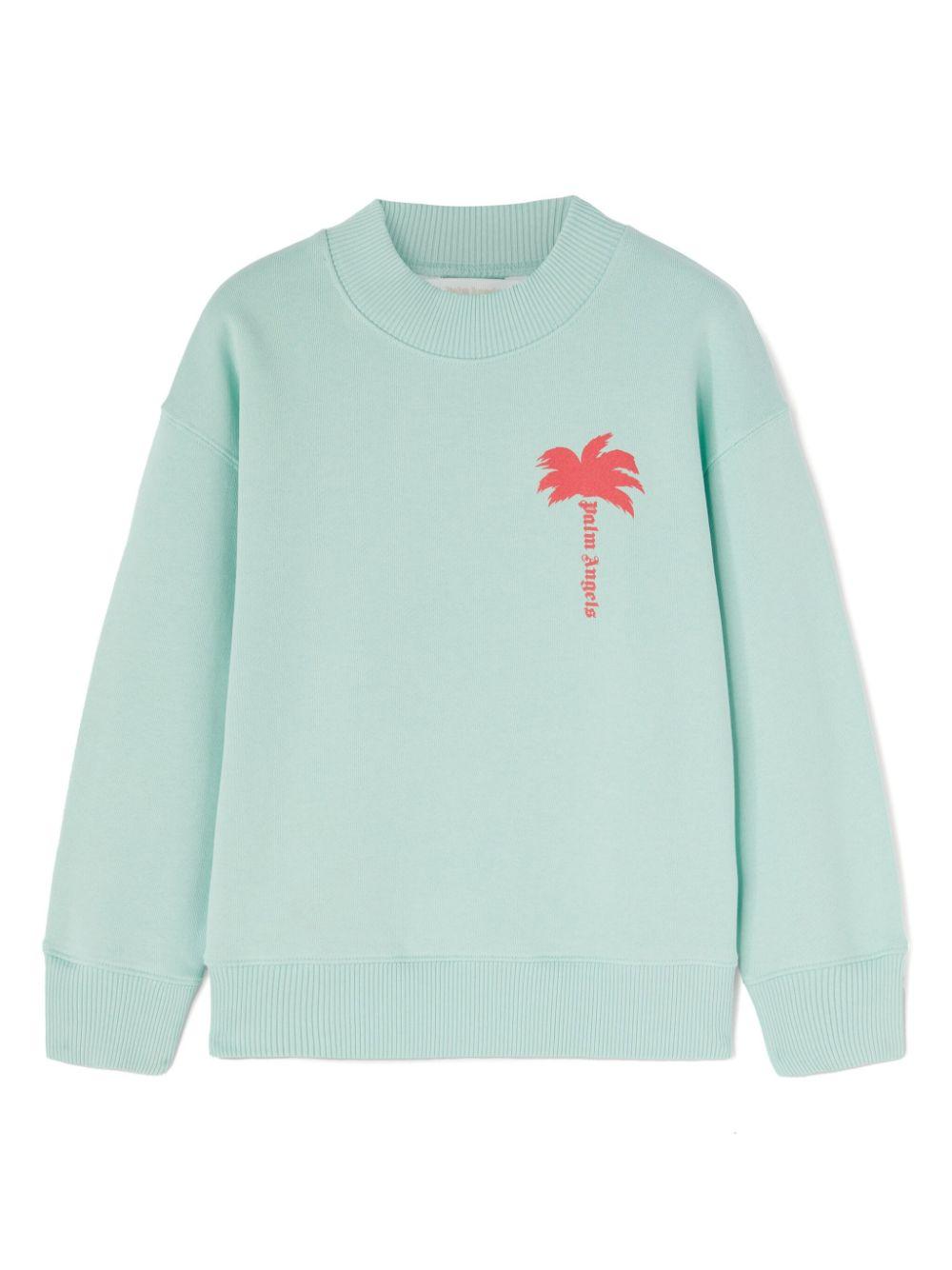Felpa girocollo con stampa per bambina Palm Angels Kids verde con polsini a coste PGBA013S25FLE001 5129 PALM ANGELS KIDS 