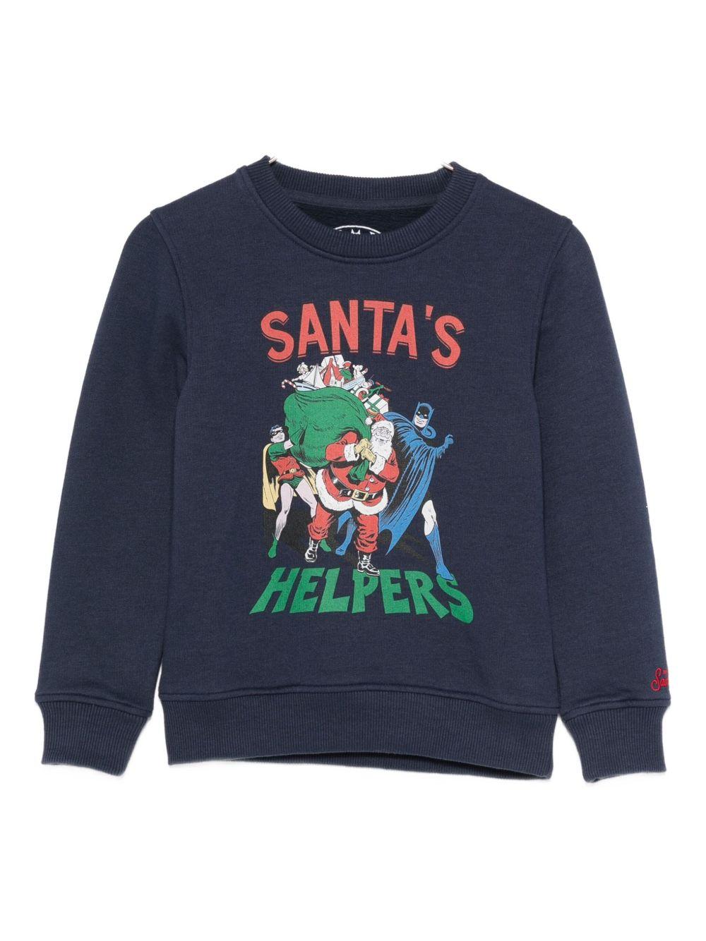 Felpa per bambino MC2 Saint Barth Kids blu con stampa grafica Batman Robin e Babbo Natale HUT0004 01734I MC2 ST. BARTH KIDS 