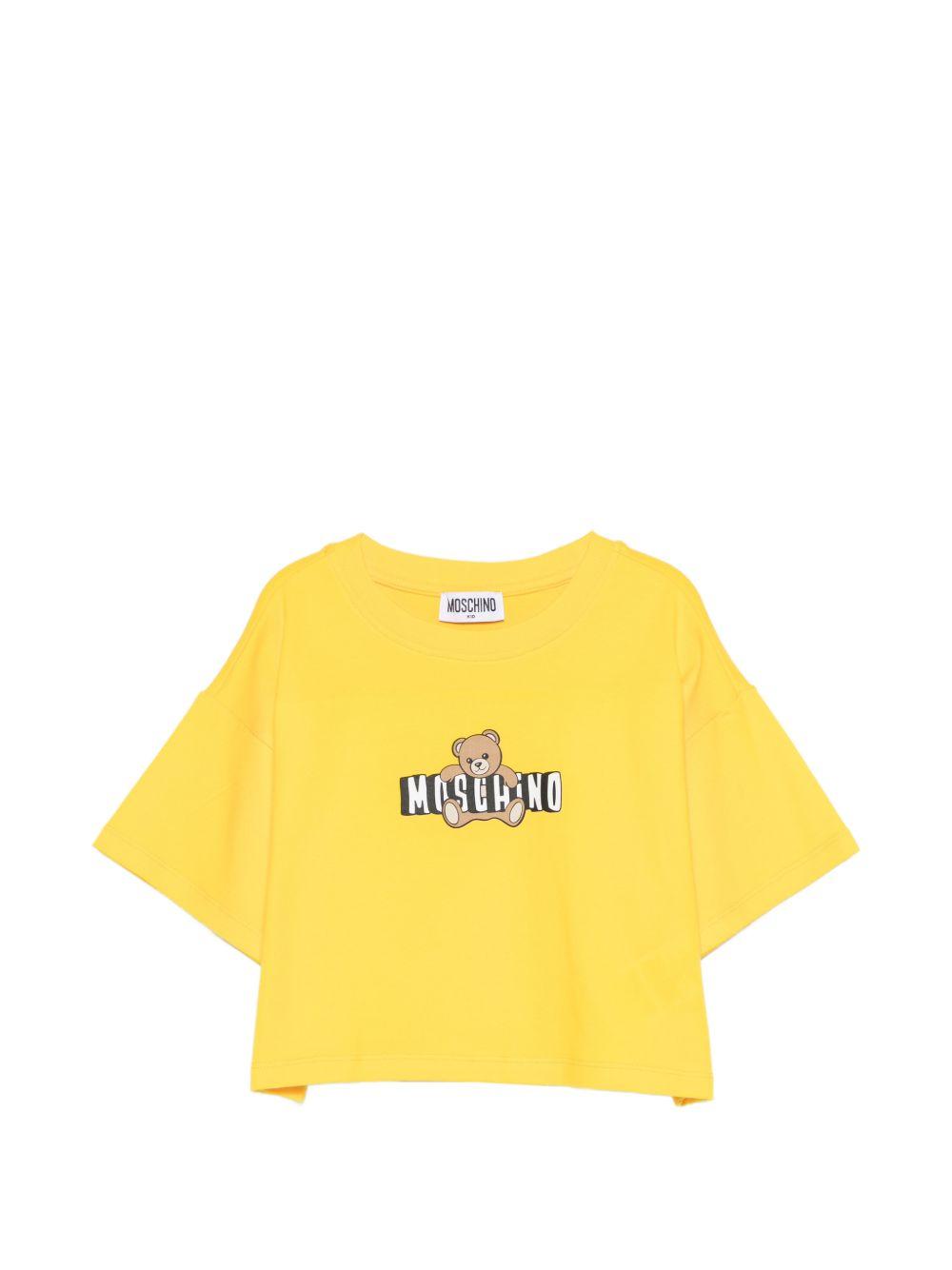 T-shirt per bambina Moschino Kids gialla con stampa Teddy sul davanti HDM072LBA00 50577 MOSCHINO KIDS 