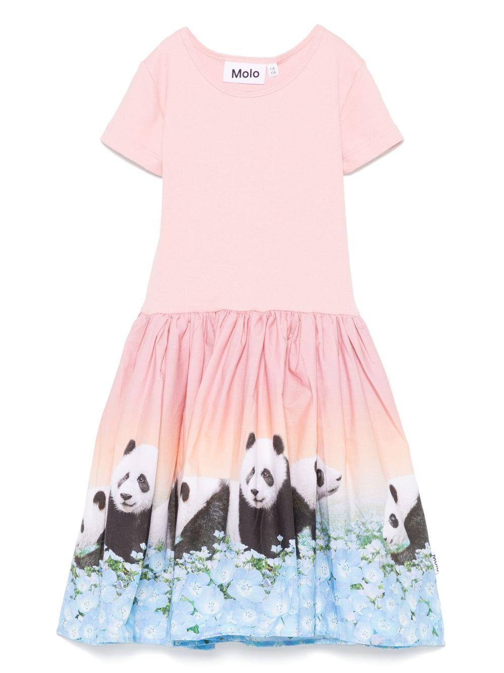 Abito per bambina Molo Cissa rosa con stampa grafica panda all-over 2S25E114 3858 MOLO 