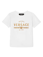 T-shirt per bambino Versace Kids bianco con logo color oro 10185601A13076 2W110 VERSACE KIDS 
