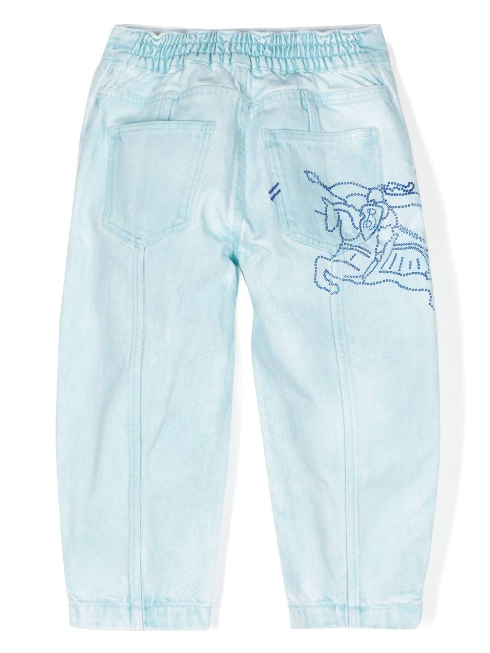 Jeans con motivo cavaliere equestre per bambina Burberry Kids azzurro con vita elasticizzata sul retro 8092401 A3326 BURBERRY KIDS 