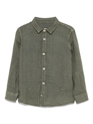 Camicia in lino per bambino Paolo Pecora Kids verde con logo ricamato