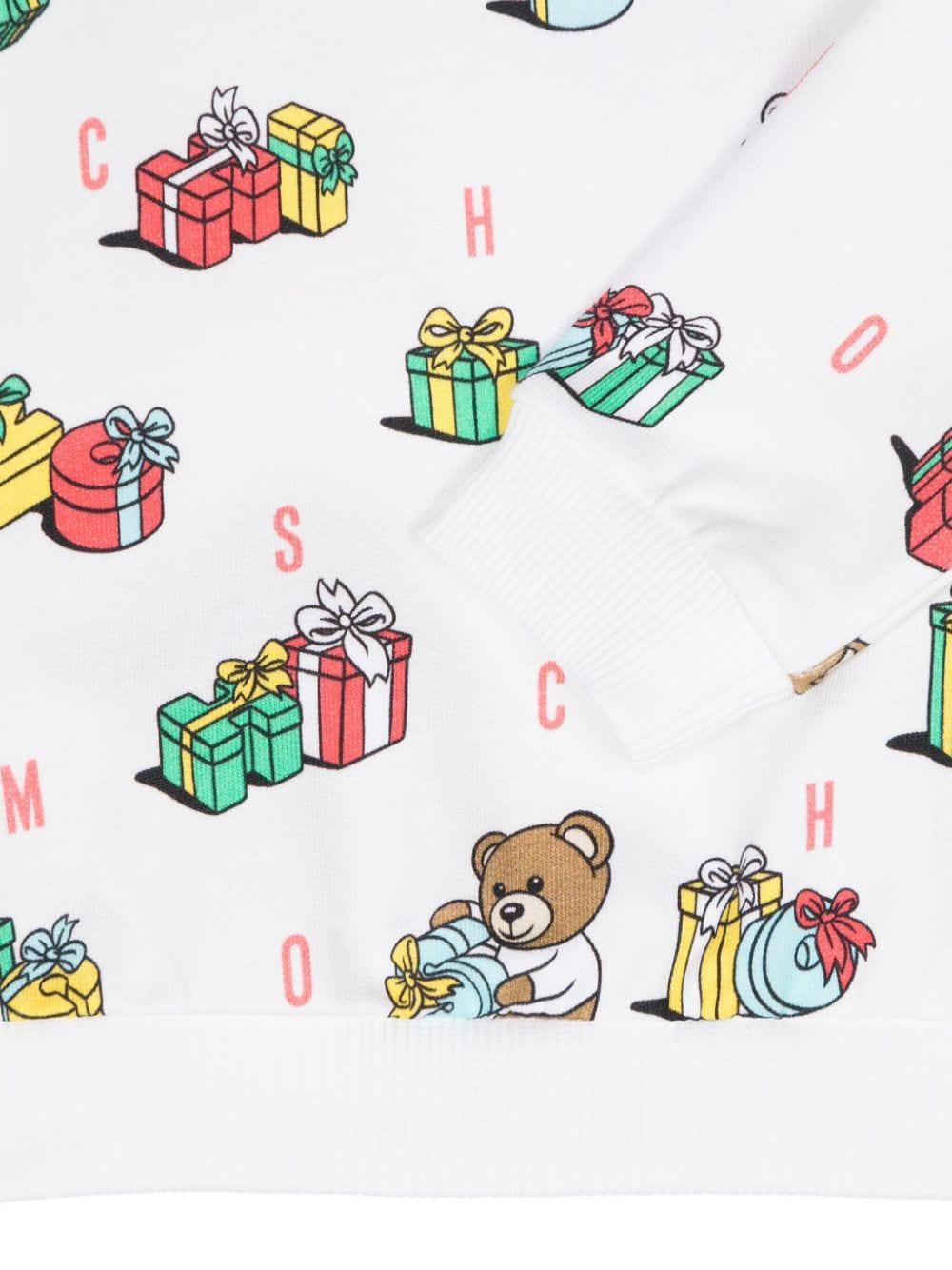 Felpa per neonato Moschino Kids bianco con stampa Teddy Bear M7F04QLCB52 83633 MOSCHINO KIDS 