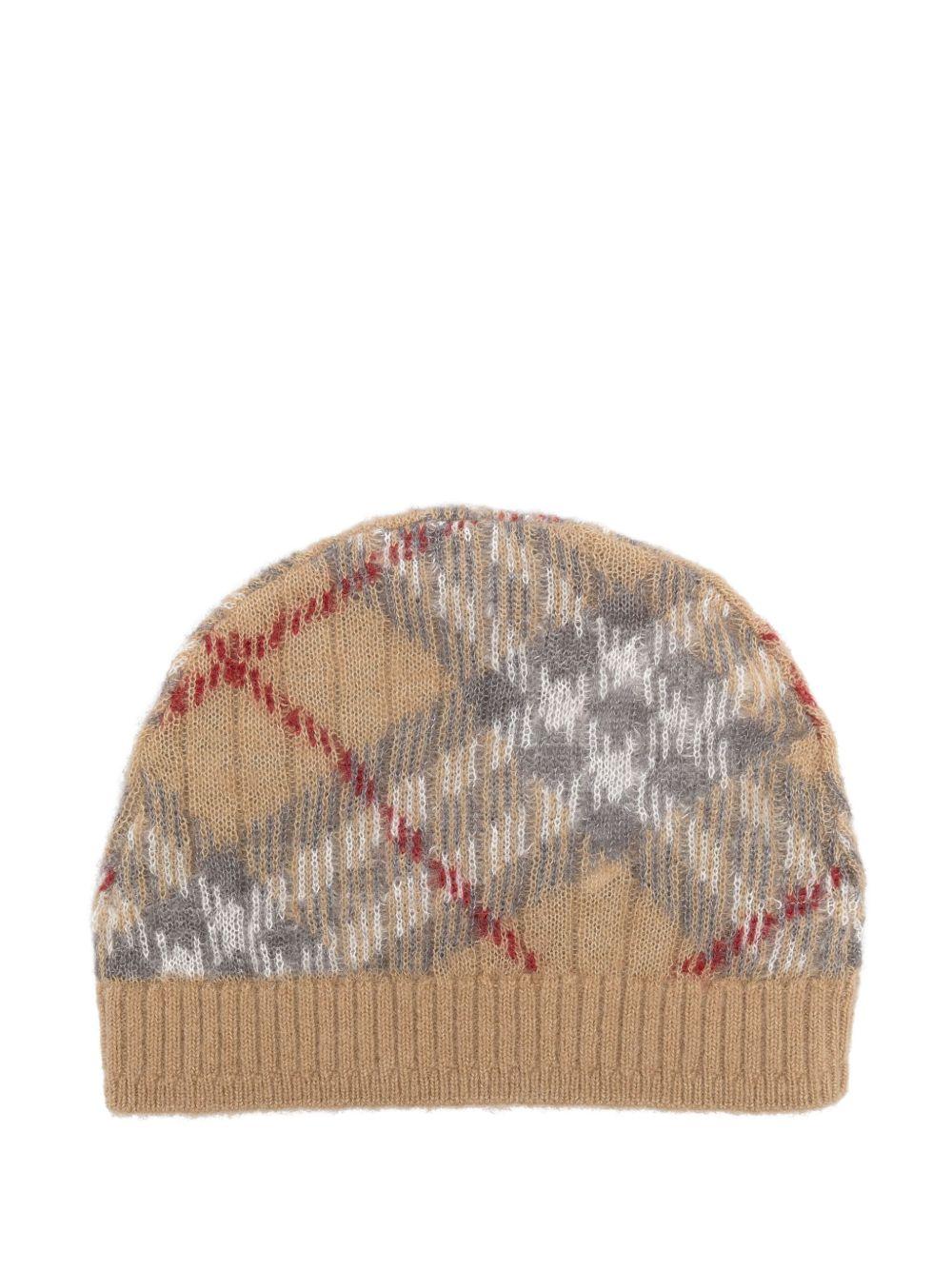 Cappello per neonato Burberry Kids marrone in misto lana con bordo a coste 8105880 A5553 BURBERRY KIDS 